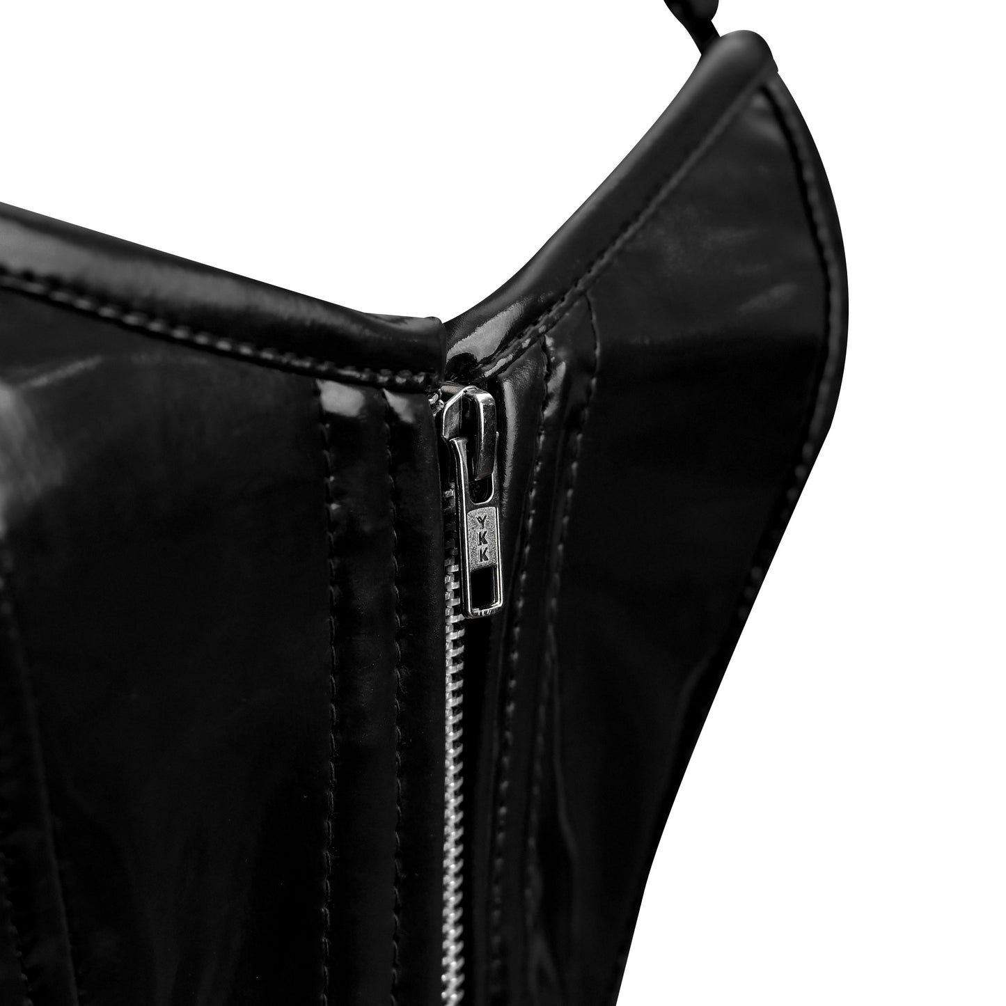 Handmade Black Y2k PVC Front Zipper Bustier Top